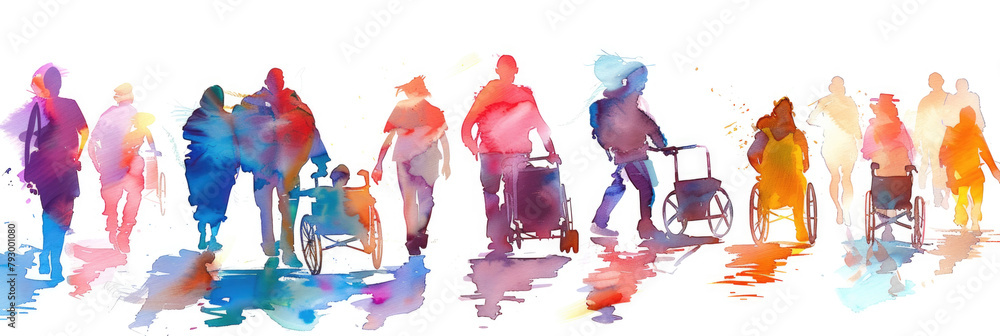 Poster a multicultural group of individuals of different ages and genders standing side by side in a row, s