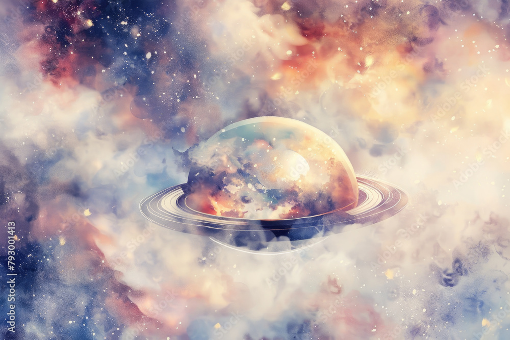 Poster a clear view of a distant planet suspended in the sky, adding a celestial touch to the landscape