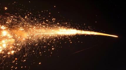 Obraz premium The launch of a massive fireworks rocket, trailing sparks as it ascends into the night