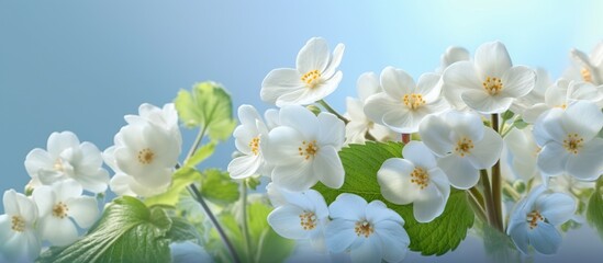 Spring forest white flowers primroses - obrazy, fototapety, plakaty