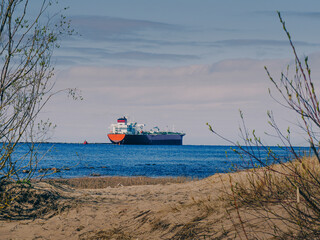 a cargo ship in the baltic sea. riga, latvia