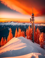 winter sunset in the mountains