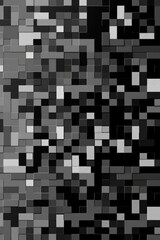 A minimalist background composed of 2D pixelated squares arranged in a grid-like pattern, greyscale color