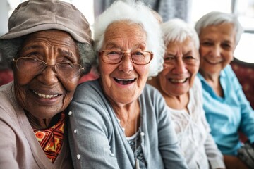 Portrait of a group of senior women smiling in a nursing home