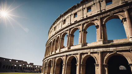 Fototapeta na wymiar Historic ancient rome colosseum landmark againts sunny sky