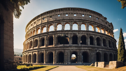 Fototapeta na wymiar Historic rome amphitheatre colosseum landmark againts sunny sky