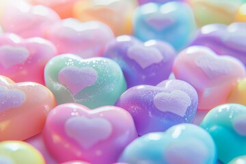 Colorful heart shaped candy background, many pastel hearts, cute and dreamy, love wallpaper Generative AI