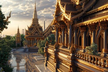 3d illustration of thai temple model - obrazy, fototapety, plakaty