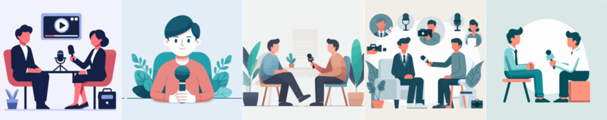 Vector set of interview people with a simple flat design style