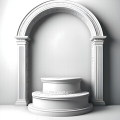 Round double podium, display stand, with arch in classic ancient Roman style
