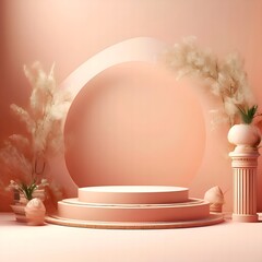 Round double podium, stand for demonstration, with arch in peach tones