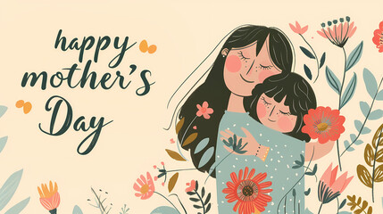 A postcard to the mother's day, with paper flowers and lettering. The illustration can be used in the newsletter, brochures, postcards, tickets, advertisements, banners.