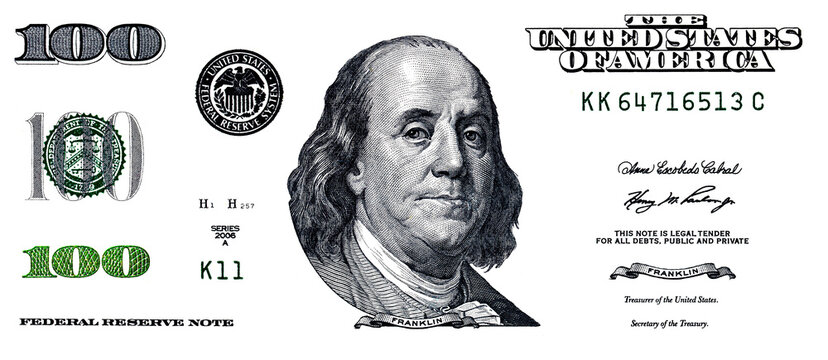 U.S. 100 dollar banknote. Elements for design purpose