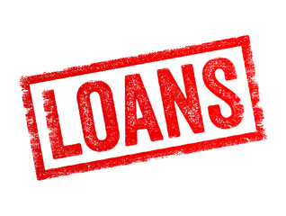 LOANS - financial arrangement in which a lender provides money or assets to a borrower, and the borrower agrees to repay the loan amount with interest over a specified period, text concept stamp - obrazy, fototapety, plakaty