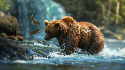 Fototapeten BEAR hunting fish in a river during the day in high resolution and high quality. animals concept © Marco