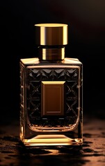 Frasco de perfume dourado minimalista