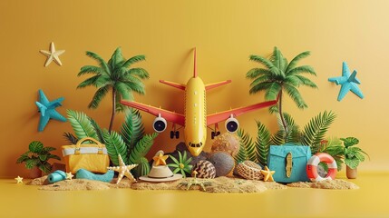 Summer Escape: Vibrant 3D Illustration of Tropical Vacation Fun
