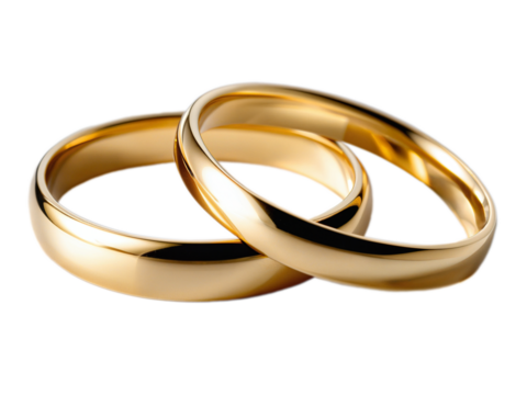 gold rings closeup on a transparent background