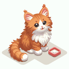 Isometric cute happy maine coon kitten cat cartoon character design isolated on white background, cute animal clip art, vector illustration.