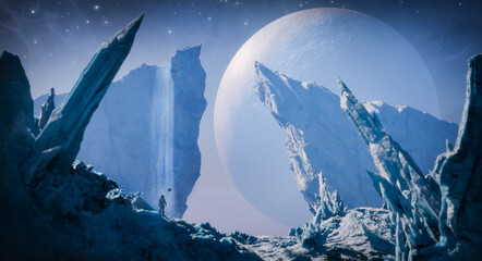 Cracked Ice planet, 3D illustration - 793010087