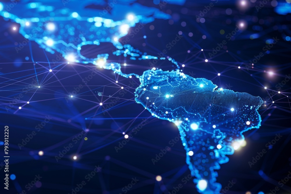 Poster digital map of south america network created with generative ai
