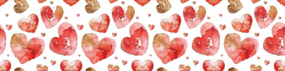 Love birthday wedding valentine's day romantic banner panorama illustration - Abstract red watercolor heart painting wallpaper, wrapping paper texture, isolated on white background, seamless pattern
