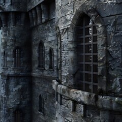 Medieval castle window with weathered stone generative ai