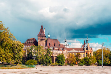 View of Vajdahunyad Castle, historical building in Budapest, Hungary