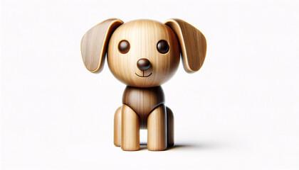 a wooden dog figurine with a cheerful expression