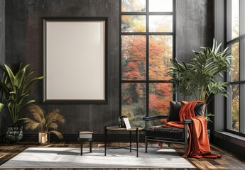 Frame mockup, Inviting Living Room Interior with Modern Furniture, high-resolution (300 DPI)