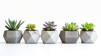 Obraz premium Modern succulent garden in geometric concrete planters isolated for easy home styling