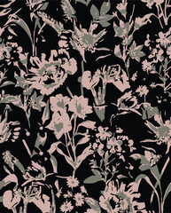 Seamless pattern with flowers and leaves. Hand drawn background. floral pattern for wallpaper.