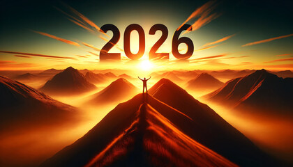 New year inspiration 2026 achievement success resolution improvement 2025 mountain years celebration conquer overcome person 2027 optimism positivity