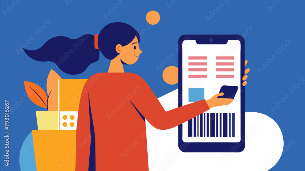 Poster a person using a barcode scanning app to compare prices and find the best deal.
