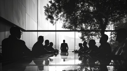 A group of people are sitting around a table having a meeting. - obrazy, fototapety, plakaty