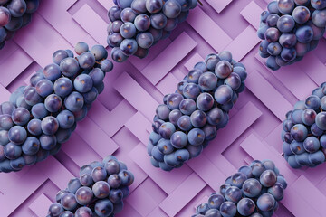 juicy bunch of ripe purple grapes on a vibrant purple background in 3D perspective abstract concept...