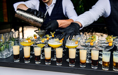 Close up cocktail bar table on a wedding reception