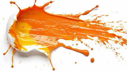 A splash of orange paint on a white background. The orange paint is splattered and dripping, creating a sense of movement and energy. The image evokes a feeling of creativity and spontaneity