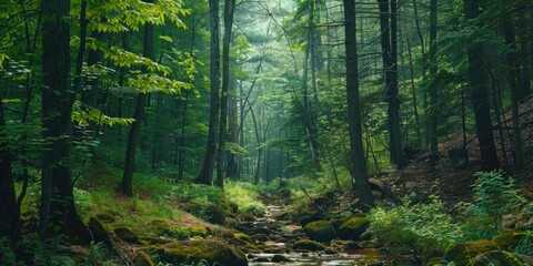 A peaceful forest setting with a message of conservation and preservation. 