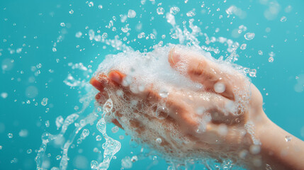 Fototapeta premium Close-up of hands with soapy water and bubbles