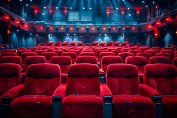Row of empty red seats at theatre or cinema