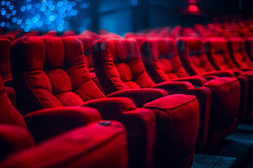 Obraz premium Row of empty red seats at theatre or cinema