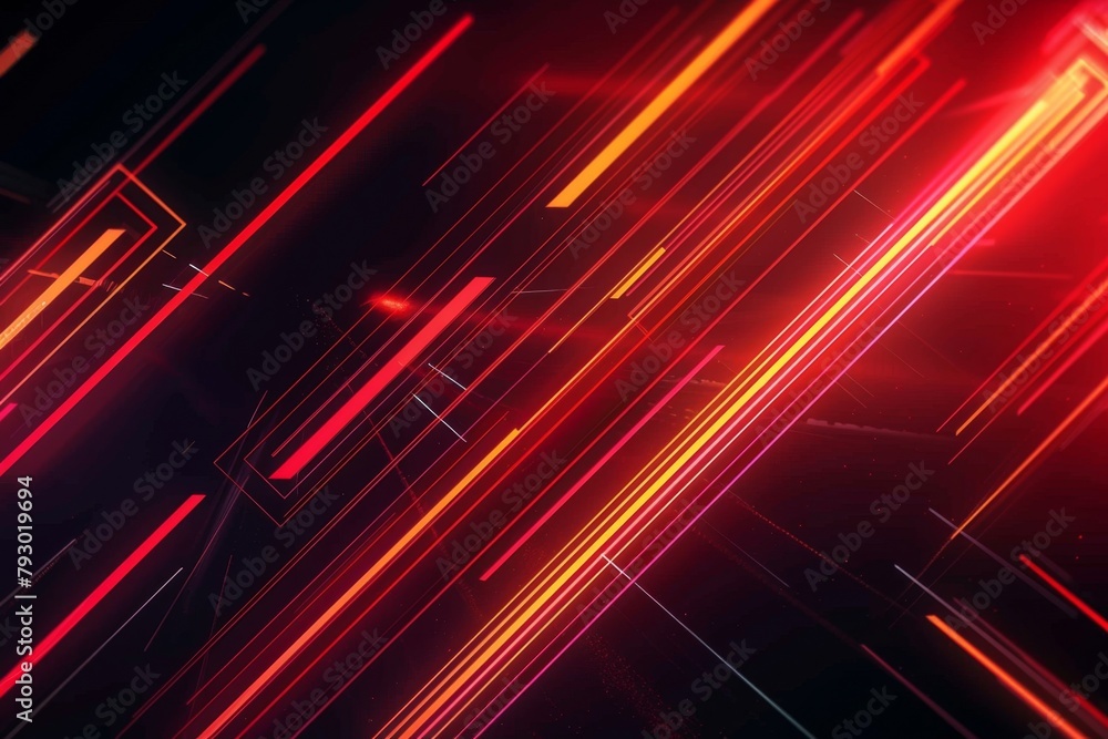 Poster vibrant red and orange glowing lines on a dark background, creating an energetic visual effect gener