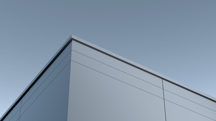 Block building, concrete, minimalist. Modern architectural design in a cloudy evening, wallpaper.3D render