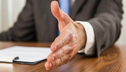 Accepted candidate or succesful business contract, open hand of businessman