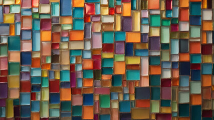 Colorful abstract retro glass square mosaic tile texture background. Autumn colors. 