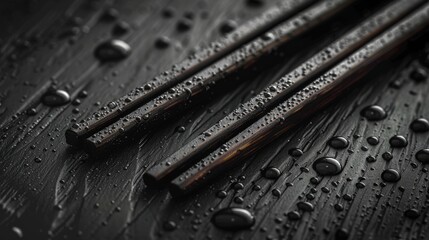 Elegant Black Wooden Chopsticks on Rustic Backdrop Generative AI