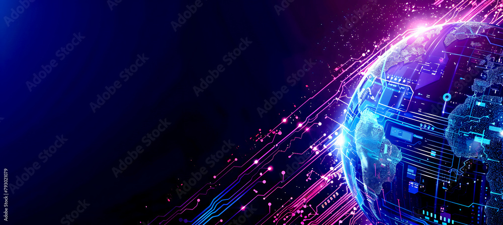 Poster abstract background with digital technology and the global network concept, planet earth in the form