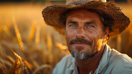 Fototapeta premium Cheerful Middle-Aged Farmer in Perfect Focus Generative AI