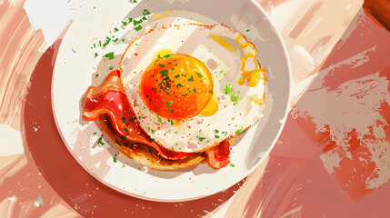 tasty anime manga breakfast, eggs, desert, morning, illustration, lofi vibes